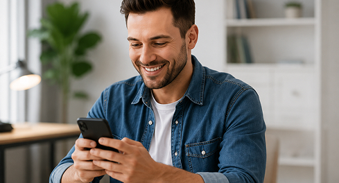 Man smiling with fast loan approval